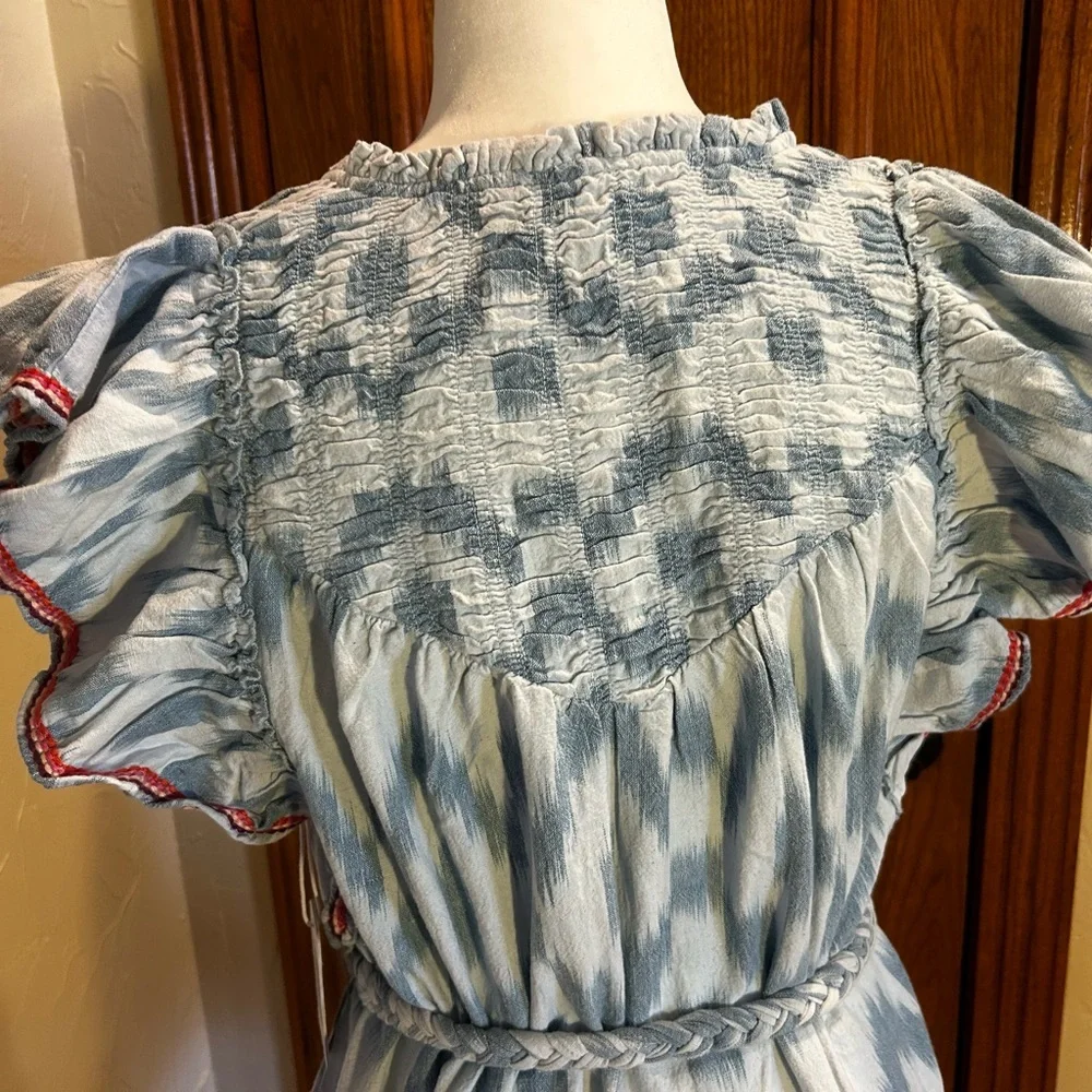 Anthropologie Saylor Blue Boho 100% Cotton Mini Dress NWT - Picture 10 of 15